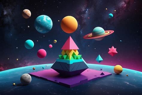 Premium Photo A Cosmic Playground A 3d Rendering Of Geometric Shapes