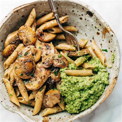 Simple Mushroom Penne With Walnut Pesto Recipe Pinch Of Yum