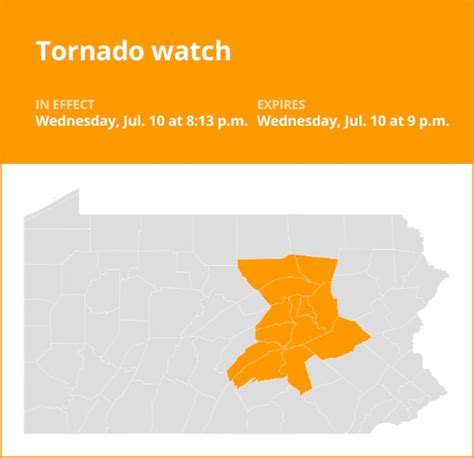 Update Tornado Watch Issued For Part Of Pennsylvania Wednesday Night