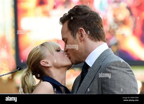 Actor Chris Pratt Shares A Kiss With His Wife Actress Anna Faris