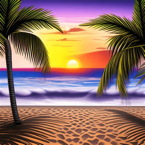 Hyper Realistic Beach Sunset Palm Tree Graphic · Creative Fabrica