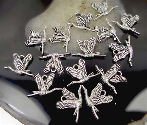 10 Goose Charms Antique Silver Pewter Crane Bird Charm 21x15mm Ebay