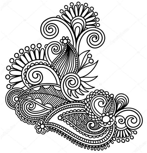 Original Hand Draw Line Art Ornate Flower Design Ukrainian Trad Stock Vector Image By