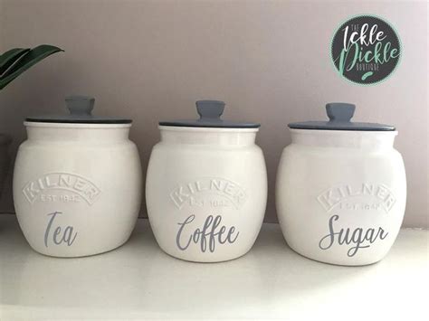 White And Grey Tea Coffee Sugar Canisters Kitchen Storage Cookie Or