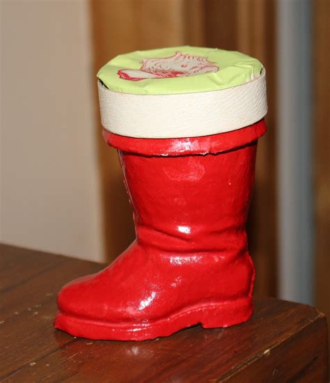 Papier Mache Red Santa Claus Boot Candy Container Original Paper Top 1940s Usa Antique