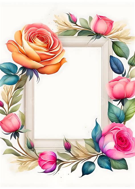 Watercolor White Pink And Red Roses Flowers Frame Ai Artwork Background