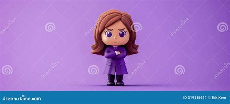 Cute Cartoon Character With Brown Hair And Purple Outfit Posing Against