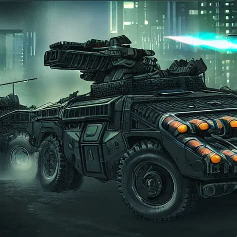 Cyberpunk Military Vehicles In Combat Realistic Stable Diffusion