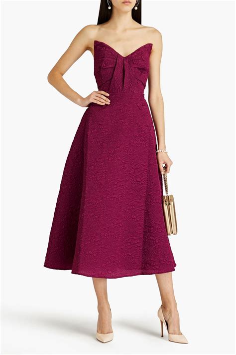 Theia Strapless Cloqué Jacquard Midi Dress The Outnet