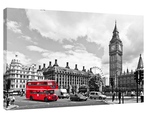 Black and White Print Red London Bus Canvas Wall Art Picture | Etsy