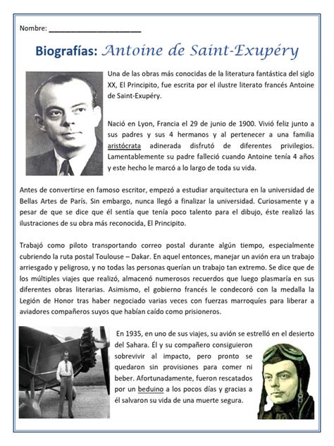Antoine De Saint-exupéry Biografia Resumo - Biografía de Antoine de Saint-Exupéry | PDF | El Principito
