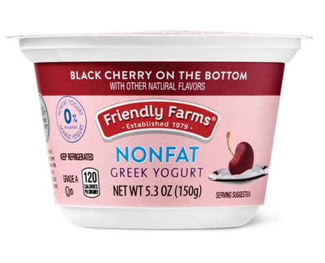 Non Fat Greek Yogurt Raspberry Or Black Cherry Friendly Farms Aldi Us