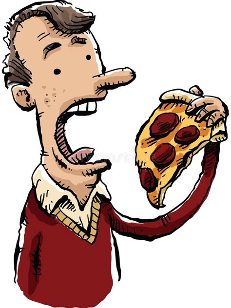 Cartoon Of Man Eating Pizza Stock Vector - Illustration of drawn ...