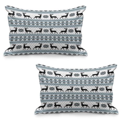 Nordic Quilted Pillowcover Set Of Chevron Zigzags Winter Floral