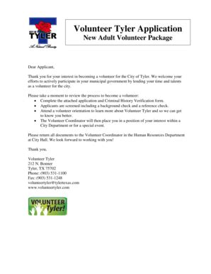 Fillable Online Cityoftyler Volunteer Tyler Application Cityoftyler