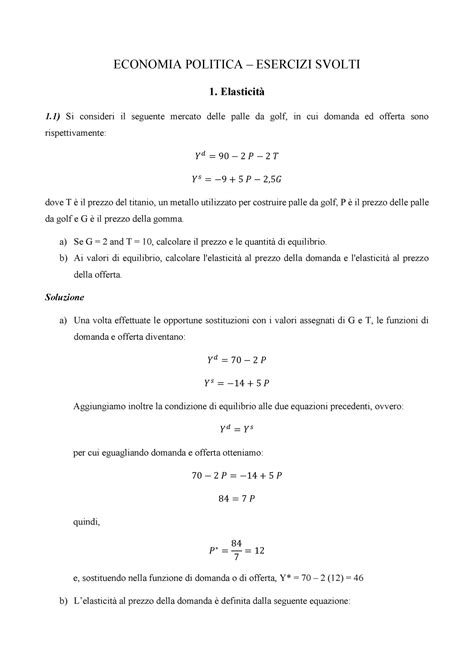 ESERCIZI DI ECONOMIA POLITICA CON SOLUZIONI ECONOMIA POLITICA