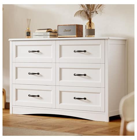 Homehours 6 Drawer Dresser for Bedroom, White Dressers Chests of ...