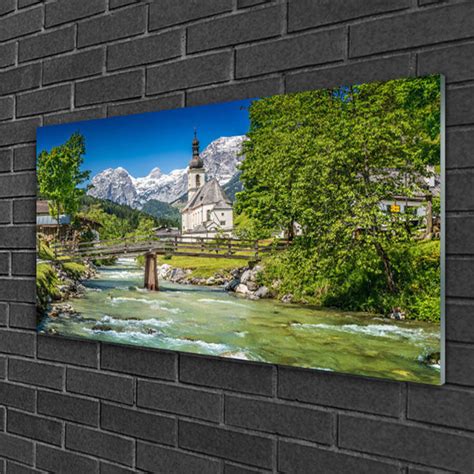 Union Rustic Glasbild Natur Kirche Brücke See Bäume Wayfair de