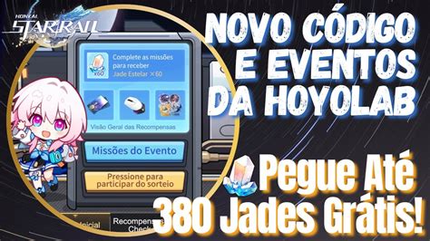 Novo Código de Resgate e Eventos Web na Hoyolab 380 Jades Grátis HONKAI