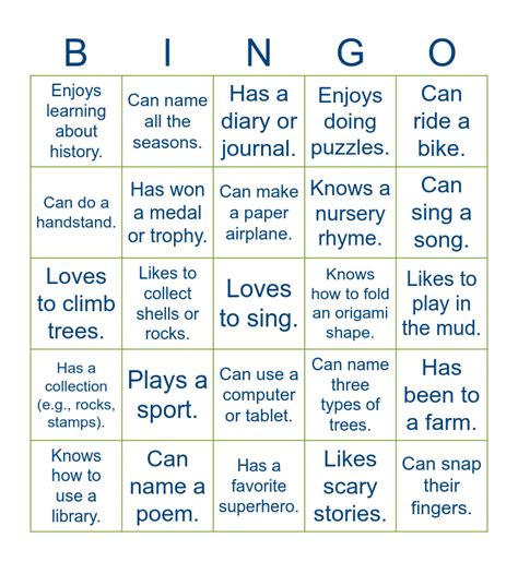 Kids Bingo Card