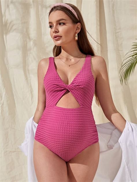 SHEIN Maternity Twist Cut Out One Piece Swimsuit SHEIN USA