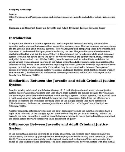 📗 Compare And Contrast Essay On Juvenile And Adult Criminal Justice