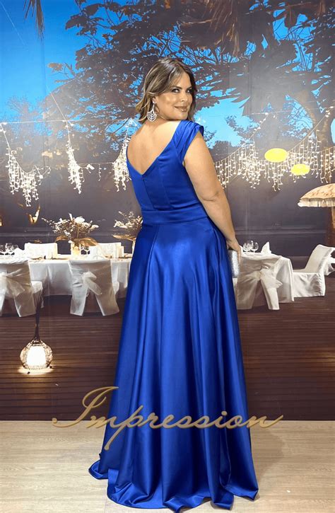 Vestido De Festa Longo Plus Size Azul Royal Impression Modas