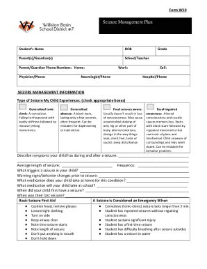 Fillable Online Seizure Management And Treatment Plan Form Fax Email