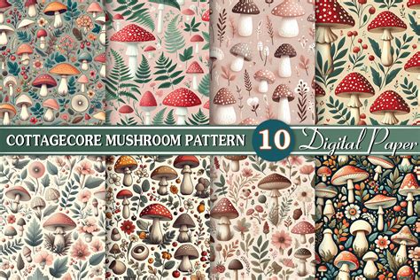 Cottagecore Mushroom Pattern Bundle Graphic By Magic World Creative