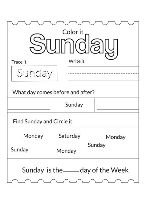 Days Of The Week Worksheet 22152365 Vector Art At Vecteezy