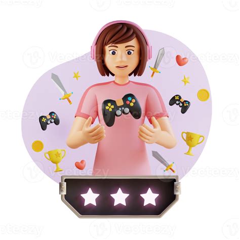 Young Girl Playing Video Game 3d Character Illustration 11382022 Png