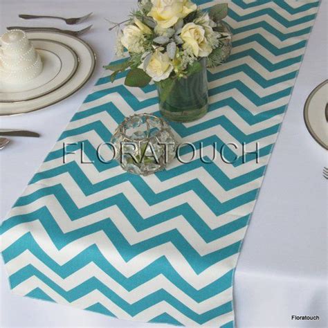 Turquoise Chevron Table Runner Turquoise And White Zigzag Etsy