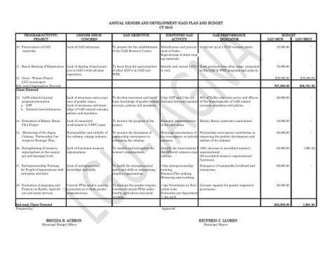 Sample Of Gad Plan And Budget