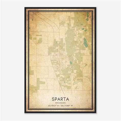 Vintage Sparta Michigan Map Poster, Sparta MI City Road Wall Art Print