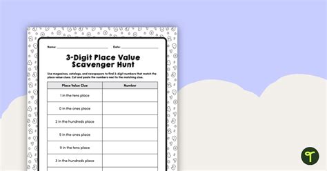 3 Digit Place Value Scavenger Hunt Worksheet Teach Starter