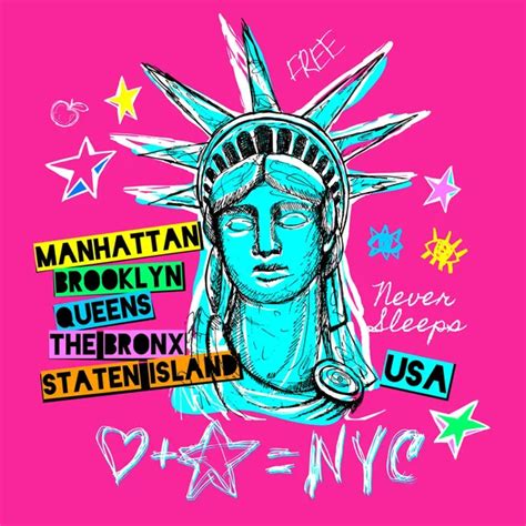 New York City Statue Of Liberty Freedom Poster T Shirt Sketch Style Lettering Trendy