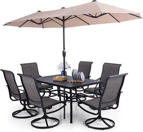 Buy PHI VILLA 8 Piece Patio Dining Set With 13ft Patio Umbrella Beige