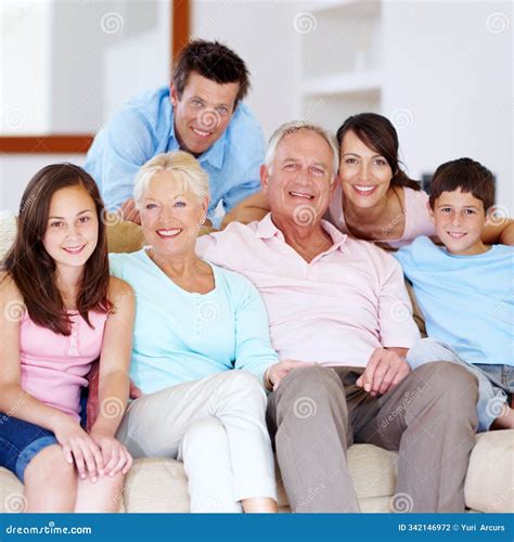 family portrait  home  parents children  grandparents