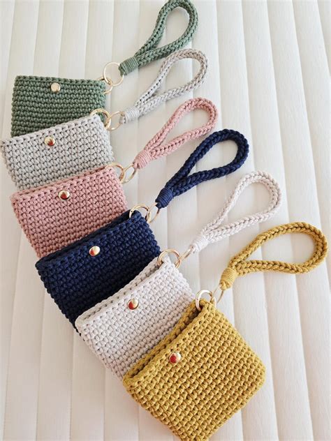 small crocheted wallet  wristlet keychain handmade eco friendly