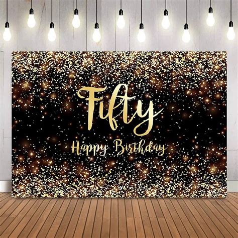 Fabulous Fifty Birthday Backdrop Black And Gold Glitter Background