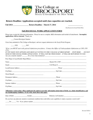 Fillable Online Brockport Applications Accepted Until Class Capacities