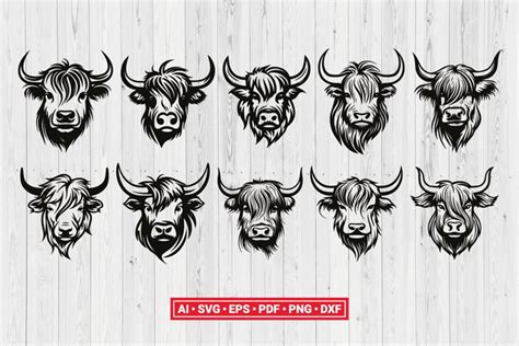 Highland Cow Head SVG Cut File Cricut Clipart Silhouette PNG