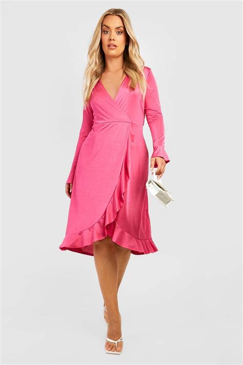 Plus Slinky Ruffle Wrap Midi Dress Boohoo