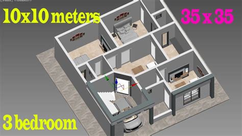 3 Bedroom House Design 3d House Plan Design 10x10 Meters 35x35 House Plan 3d Youtube