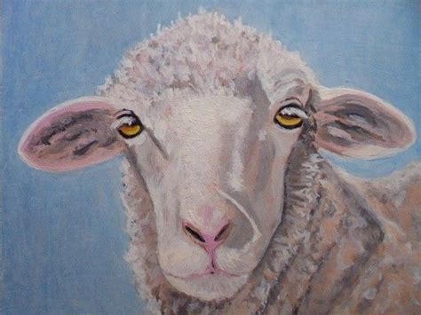 a painting of a sheep with yellow eyes