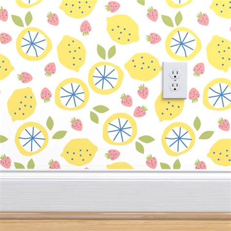 Lemon Wallpaper Pink Lemonade by Morecandyshop White | Etsy