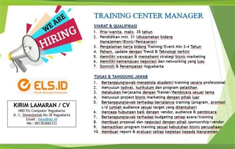 Lowongan Kerja Training Center Manager Purchasing Content Creator