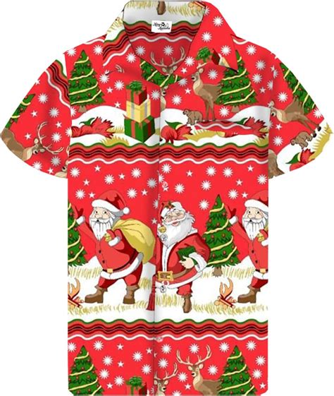 King Kameha Funky Hawaiian Shirt Shortsleeve Christmas Border Print