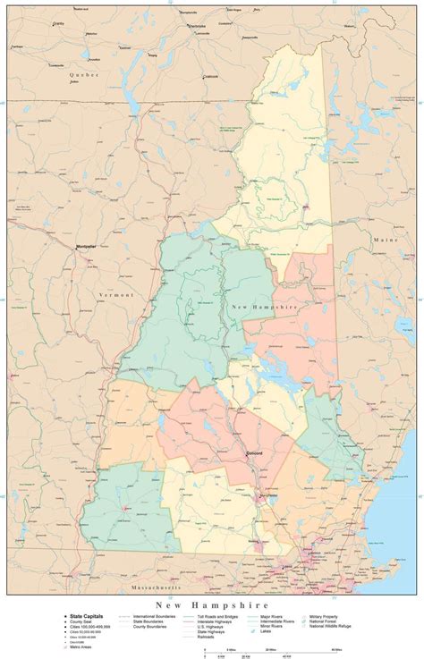 New Hampshire State Map in Adobe Illustrator Vector Format. Detailed