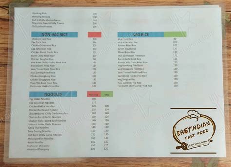 Menu at East Indian Fast Food, Mumbai